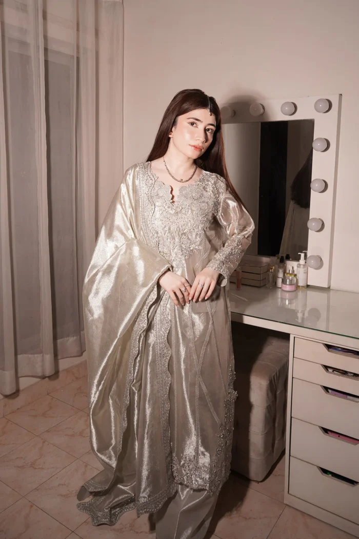 Maryum N Maria | 3 Piece Embroidered Silver Coin Dress – ZEELY MW40114 | Ready To Wear - Image 2