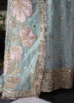 Haseens Official | 3 Piece Orange & Maroon Embroidered Net Straight Maxi - Falak | Ready To Wear - Image 7