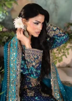 Haseens Official | 3 Piece Emerald Green Chiffon Embroidered Kurta Set - Mobina | Ready To Wear - Image 2