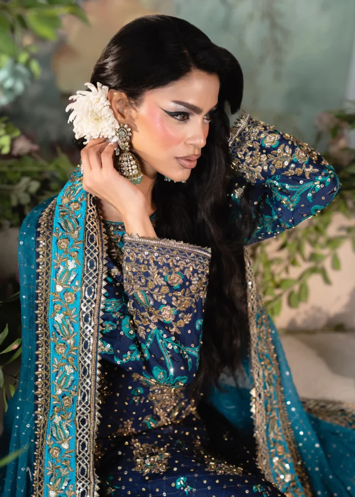 Haseens Official | 3 Piece Emerald Green Chiffon Embroidered Kurta Set - Mobina | Ready To Wear - Image 2