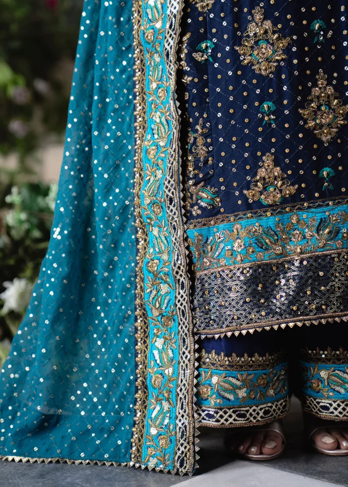 Haseens Official | 3 Piece Emerald Green Chiffon Embroidered Kurta Set - Mobina | Ready To Wear - Image 5