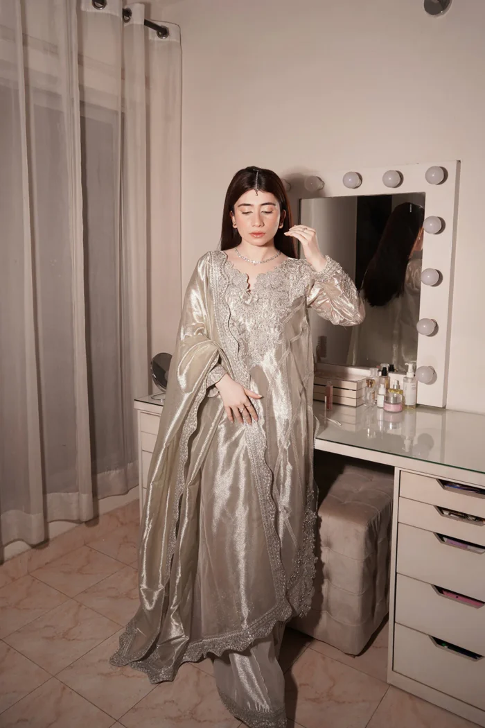 Maryum N Maria | 3 Piece Embroidered Silver Coin Dress – ZEELY MW40114 | Ready To Wear - Image 3