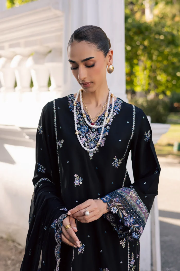 Batik | Black Ziva 3Pc - Festive Embroidered Lawn | Ready To Wear - Image 4