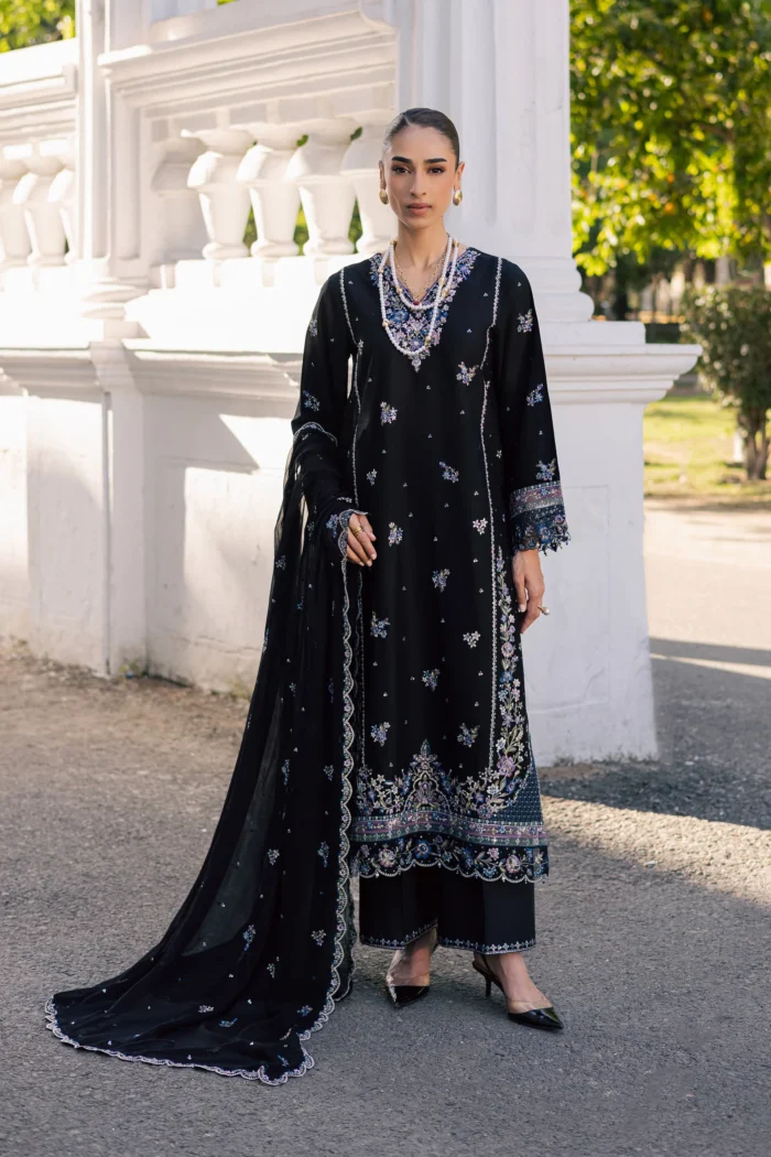 Batik | Black Ziva 3Pc - Festive Embroidered Lawn | Ready To Wear - Image 7