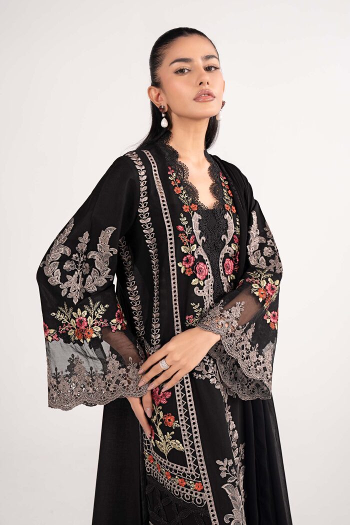 MARIA.B | 3 Piece Embroidered Lawn Suit-Lime Green - DW-EF26-91-Black | Ready To Wear - Image 3