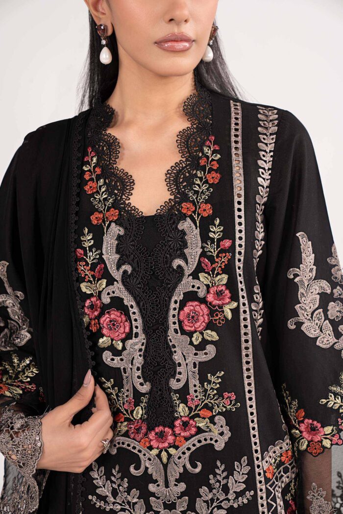 MARIA.B | 3 Piece Embroidered Lawn Suit-Lime Green - DW-EF26-91-Black | Ready To Wear - Image 2