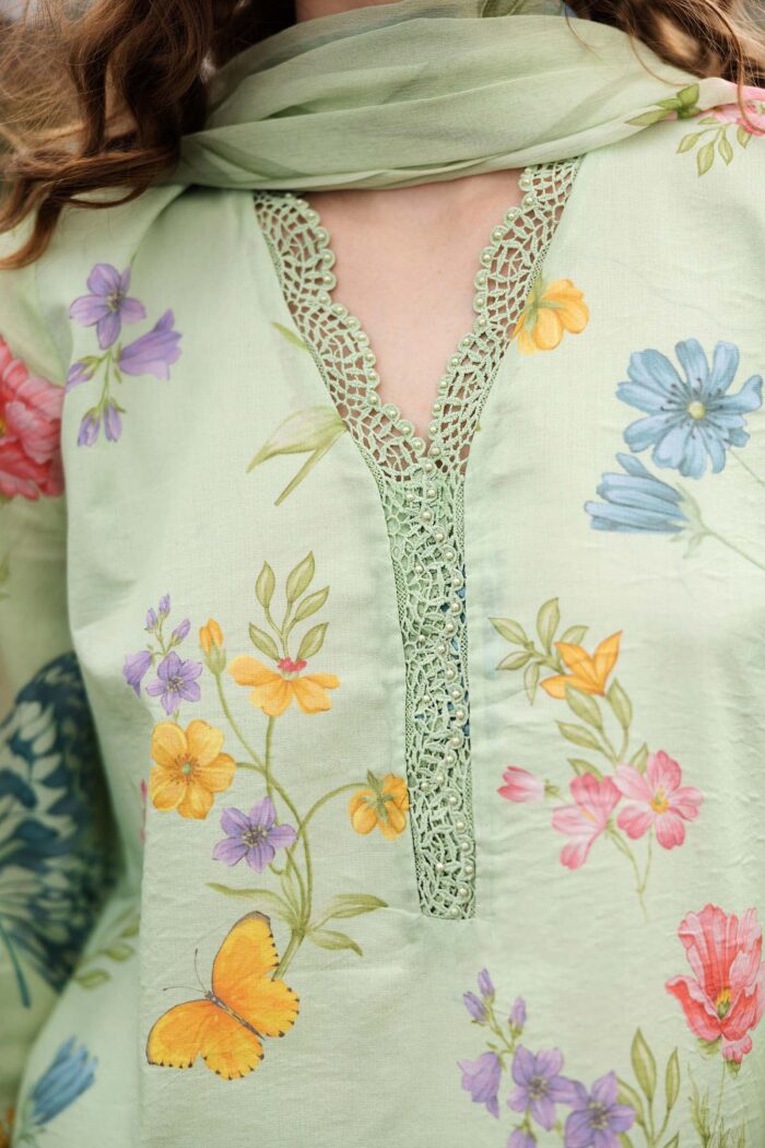 MARIA.B | 3 Piece Embroidered Lawn Suit | DW-EF26-31-Lime Green | Ready To Wear - Image 2