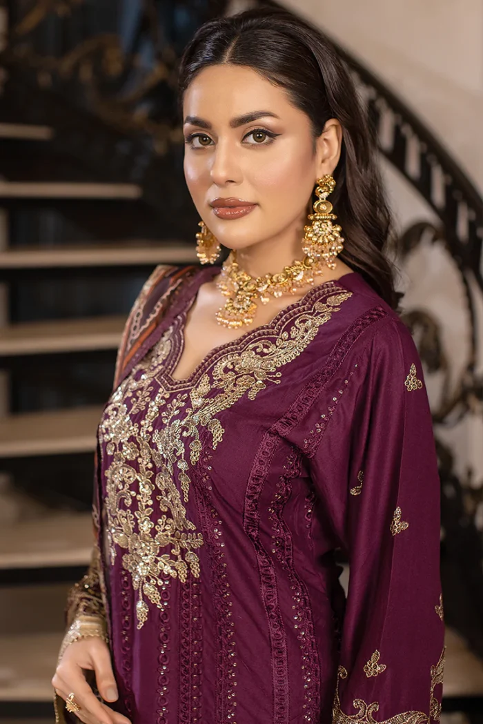 HOZ | 3 Piece Magenta Charm Embroidered Linen Suit - MARINA - GU385 | Ready To Wear - Image 2