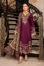 HOZ | 3 Piece Magenta Charm Embroidered Linen Suit - MARINA - GU385 | Ready To Wear - Image 3