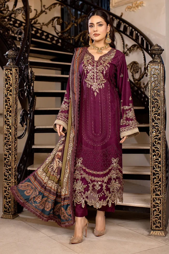HOZ | 3 Piece Magenta Charm Embroidered Linen Suit - MARINA - GU385 | Ready To Wear - Image 3