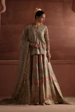 Maryum N Maria | 3 Piece Korean Silk Embroidered Lehenga Set – RECEPTION FLOWERS - MSS5900 | Ready To Wear - Image 2