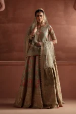 Maryum N Maria | 3 Piece Korean Silk Embroidered Lehenga Set – RECEPTION FLOWERS - MSS5900 | Ready To Wear - Image 3