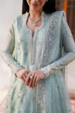 Maryum N Maria | 3 Piece Ice Blue Zari Tissue Embroidered Lehenga Set - PARIWAR - MWS5642 | Ready To Wear - Image 3