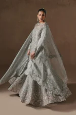 Maryum N Maria | 3 Piece Grey Silver Zari Net Embroidered Gharara Set-ZARA - MWS5949 | Ready To Wear - Image 2