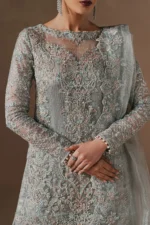 Maryum N Maria | 3 Piece Grey Silver Zari Net Embroidered Gharara Set-ZARA - MWS5949 | Ready To Wear - Image 3