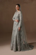 Maryum N Maria | 3 Piece Grey Silver Zari Net Embroidered Gharara Set-ZARA - MWS5949 | Ready To Wear - Image 5