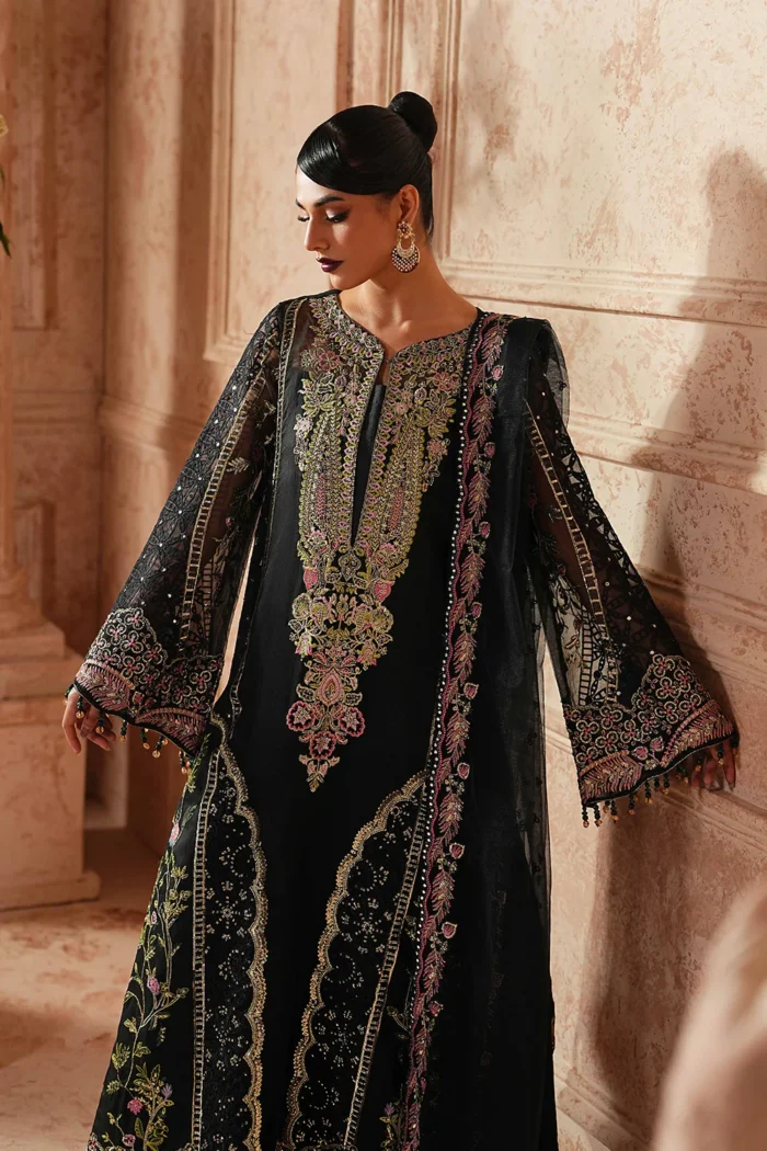 Maryum N Maria | 3 Piece Black Organza Embroidered Pret Set - SANVI - MWS5957 | Ready To Wear - Image 3