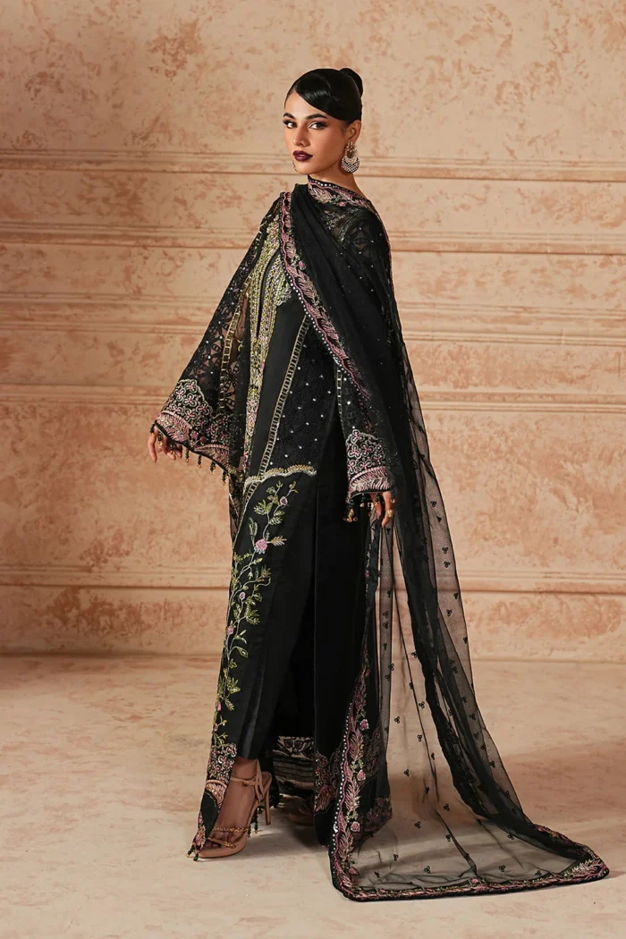 Maryum N Maria | 3 Piece Black Organza Embroidered Pret Set - SANVI - MWS5957 | Ready To Wear - Image 5