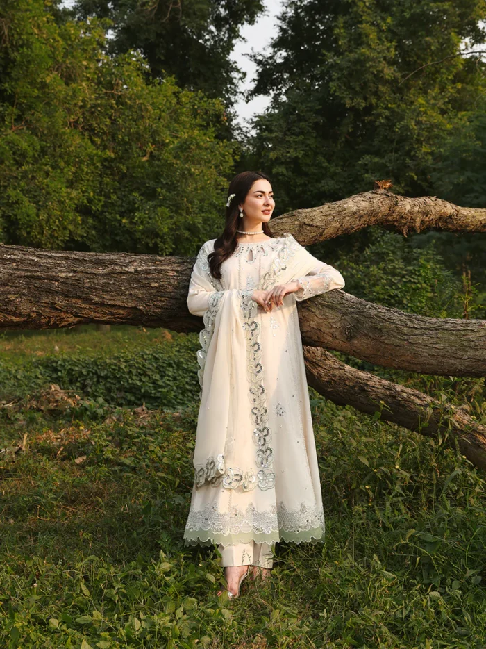 Ally's Official | 3 Piece Premium Chikankari Jacquard Embroidered Maxi | PEARL | Ready To Wear - Image 3