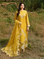 Ally's Official | 3 Piece Chikankari Jacquard Embroidered Shirt | SAFFRON | Ready To Wear - Image 3