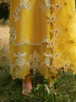 Ally's Official | 3 Piece Chikankari Jacquard Embroidered Shirt | SAFFRON | Ready To Wear - Image 7