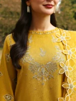 Ally's Official | 3 Piece Chikankari Jacquard Embroidered Shirt | SAFFRON | Ready To Wear - Image 2