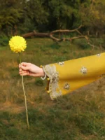 Ally's Official | 3 Piece Chikankari Jacquard Embroidered Shirt | SAFFRON | Ready To Wear - Image 5