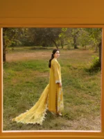 Ally's Official | 3 Piece Chikankari Jacquard Embroidered Shirt | SAFFRON | Ready To Wear - Image 9