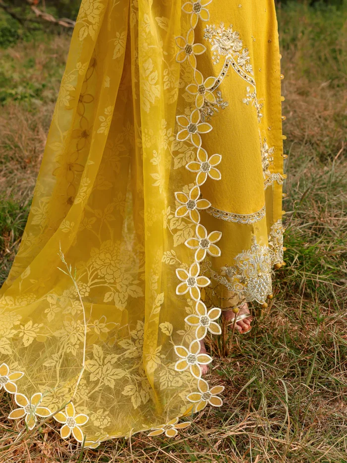 Ally's Official | 3 Piece Chikankari Jacquard Embroidered Shirt | SAFFRON | Ready To Wear - Image 4