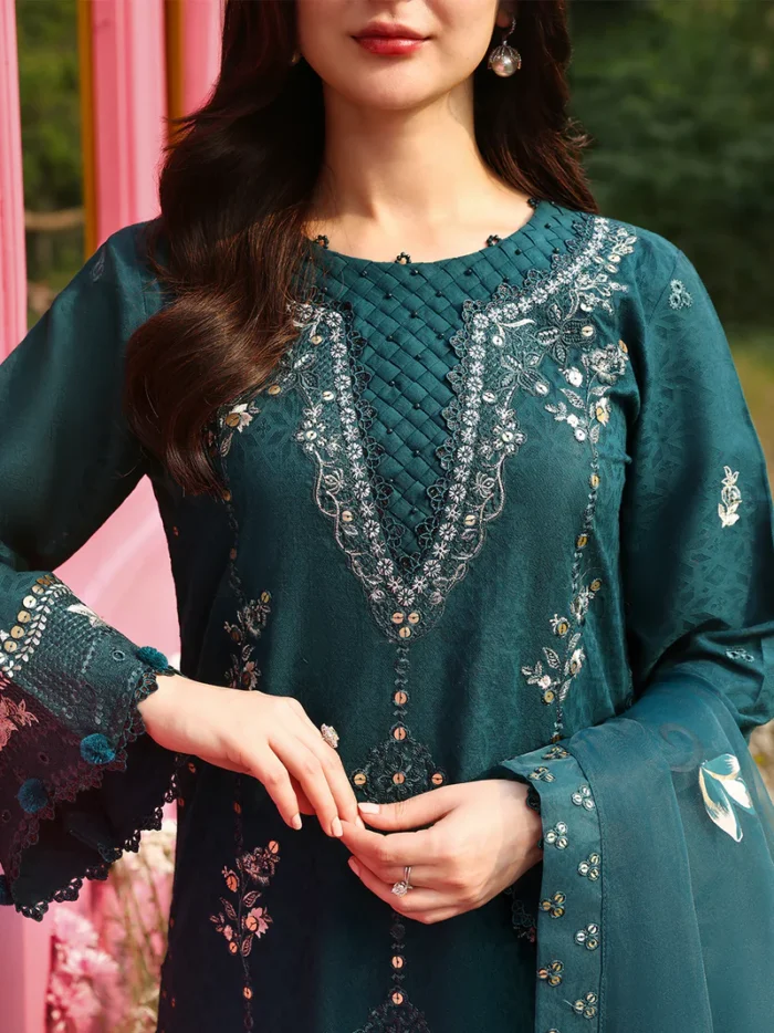 Ally's Official | 3 Piece Luxury Chikankari Jacquard Embroidered Suit | SAPPHIRE | Ready To Wear - Image 7