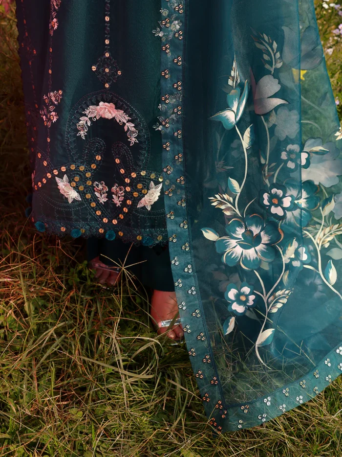 Ally's Official | 3 Piece Luxury Chikankari Jacquard Embroidered Suit | SAPPHIRE | Ready To Wear - Image 8
