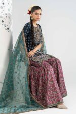 MARIA.B | 3 Piece Embroidered Raw Silk Suit -SF-EA26-21-Blue | Ready To Wear - Image 4