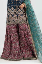 MARIA.B | 3 Piece Embroidered Raw Silk Suit -SF-EA26-21-Blue | Ready To Wear - Image 6