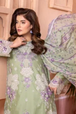 HOZ | 3 Piece Sage Green Embroidered Luxury Cotton Pret Suit - AHREEN – COT001 | Ready To Wear - Image 2