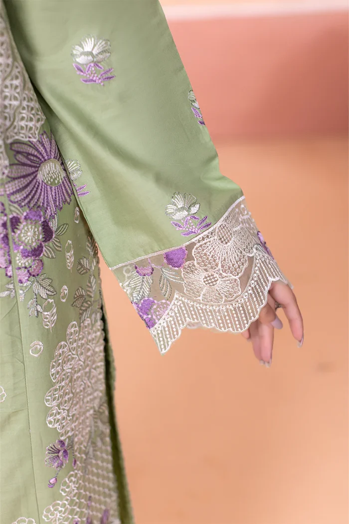 HOZ | 3 Piece Sage Green Embroidered Luxury Cotton Pret Suit - AHREEN – COT001 | Ready To Wear - Image 5