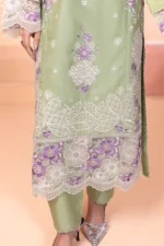 HOZ | 3 Piece Sage Green Embroidered Luxury Cotton Pret Suit - AHREEN – COT001 | Ready To Wear - Image 4