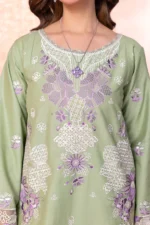 HOZ | 3 Piece Sage Green Embroidered Luxury Cotton Pret Suit - AHREEN – COT001 | Ready To Wear - Image 3