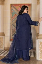 HOZ | 3 Piece Royal Navy Embroidered Organza Formal Suit – ALEENA-GU720 | Ready To Wear - Image 4