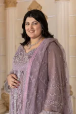 HOZ | 3 Piece Lavender Mist Embroidered Organza Formal Suit – ESHAL-GU716 | Ready To Wear - Image 3