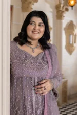 HOZ | 3 Piece Lavender Mist Embroidered Organza Formal Suit – ESHAL-GU716 | Ready To Wear - Image 4