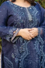 HOZ | 3 Piece Royal Navy Embroidered Organza Formal Suit – ALEENA-GU720 | Ready To Wear - Image 6