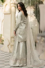 Naqshi | 3 Piece Silver Tissue Sharara Set – Meelina | Ready To Wear - Image 5