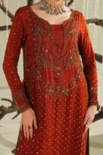 Naqshi | 3 Piece Rust Orange Indian Raw Silk Formal Set – Mivaan | Ready To Wear - Image 3
