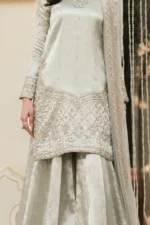 Naqshi | 3 Piece Silver Tissue Sharara Set – Meelina | Ready To Wear - Image 4