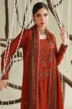 Naqshi | 3 Piece Rust Orange Indian Raw Silk Formal Set – Mivaan | Ready To Wear - Image 2
