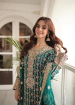 Haseens Official | 3 Piece Sea Green Chiffon Embroidered Straight Kurta - Mahrukh | Ready To Wear - Image 2
