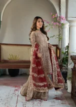 Haseens Official | 3 Piece Beige Chiffon Zardozi Embroidered Gharara - Bareera | Ready To Wear - Image 4