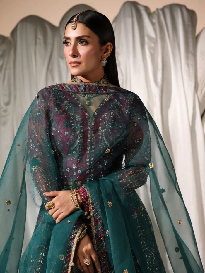 Ally's Official | 3 Piece Luxury Organza lehenga Embroidered  | AR-153 MOONLIGHT | Ready To Wear - Image 6