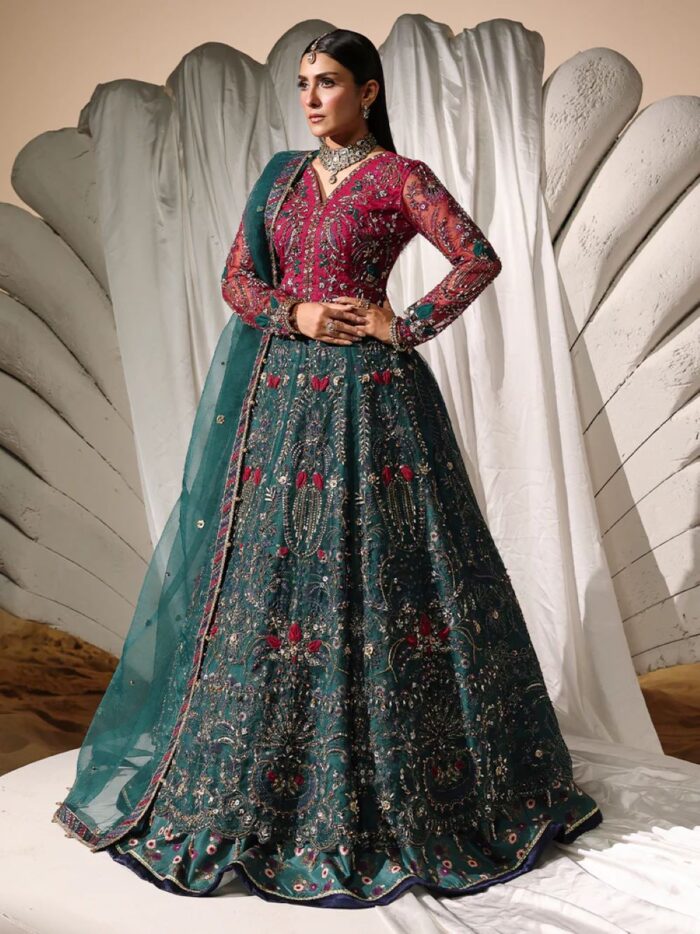 Ally's Official | 3 Piece Luxury Organza lehenga Embroidered  | AR-153 MOONLIGHT | Ready To Wear - Image 8