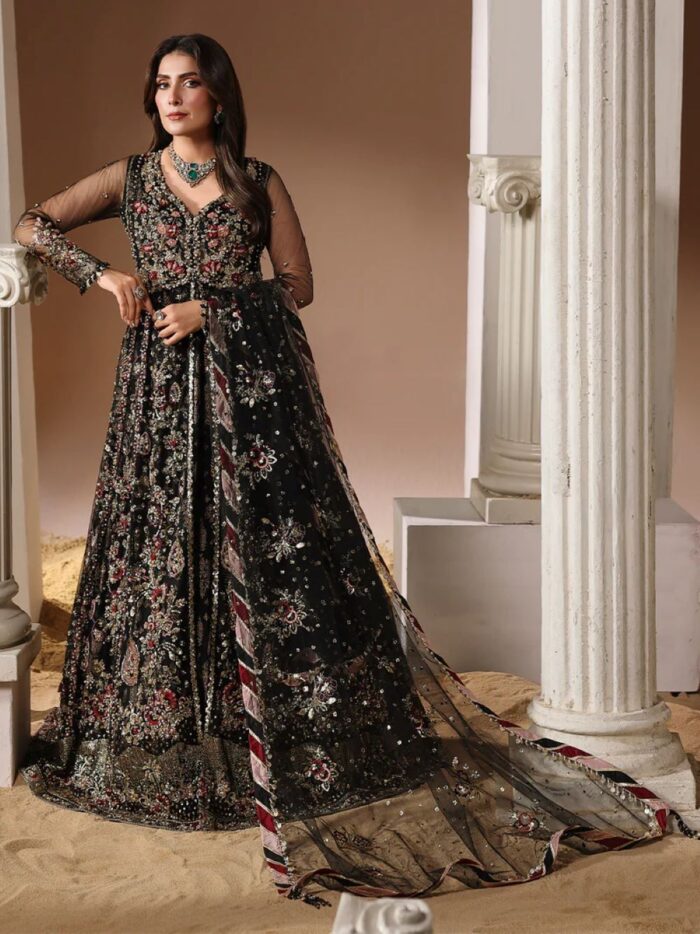 Ally's Official | 3 Piece Luxury Net open maxi Embroidered  | AR-154 DALIA | Ready To Wear - Image 8